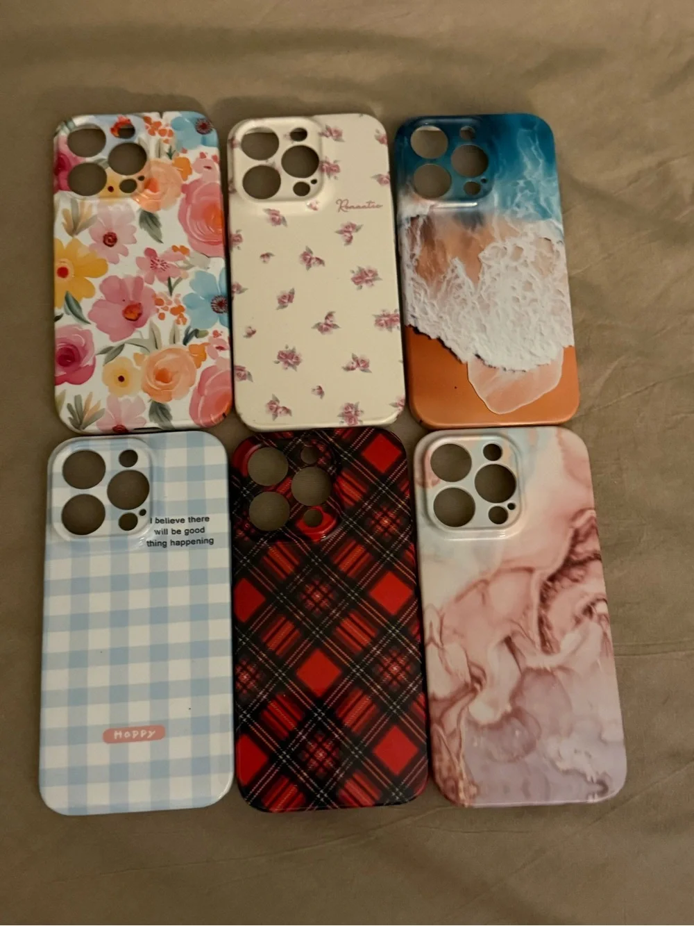 iPhone 15 Pro Max Hard Glossy Cases Bundle 6 iPhone Floral Plaid Beach and more